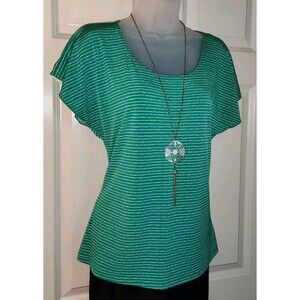 SUSAN LAWRENCE Green And White Women's Size Large Top With Necklace